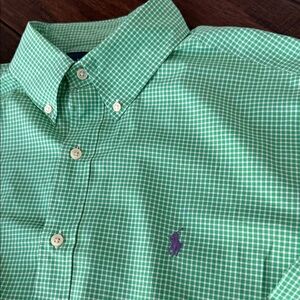 Ralph Lauren Large Green Gingham Check Button Down Long Sleeve Classic Fit Shirt